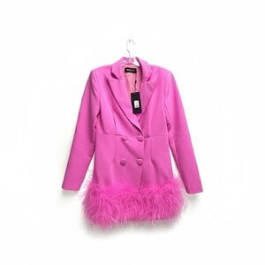 Fashion Nova Pink Blazer with Feather Accent